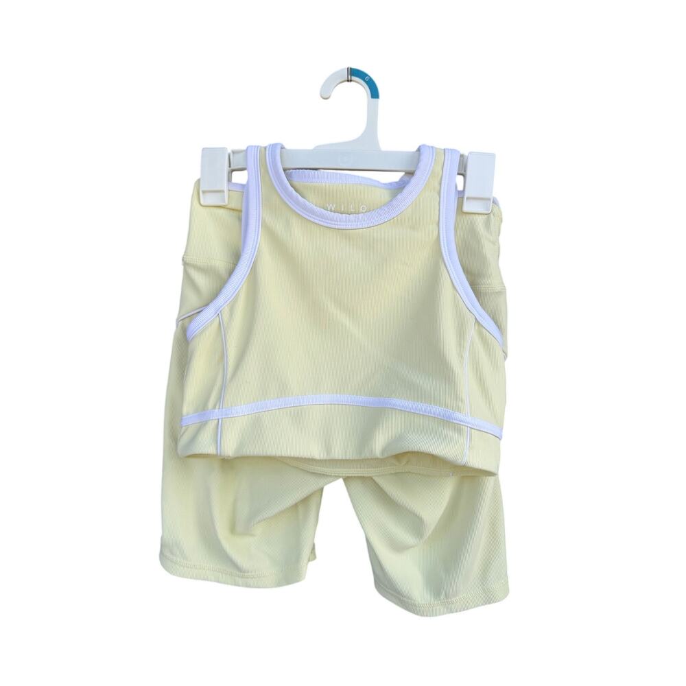 Wilo the Label Women's Ribbed Piper Bra & Short Set Lemon M - Picture 2 of 10